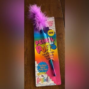 Lisa Frank Pencil Puff New Old Stock Rainbow Holographic Pencil With Purple Puff